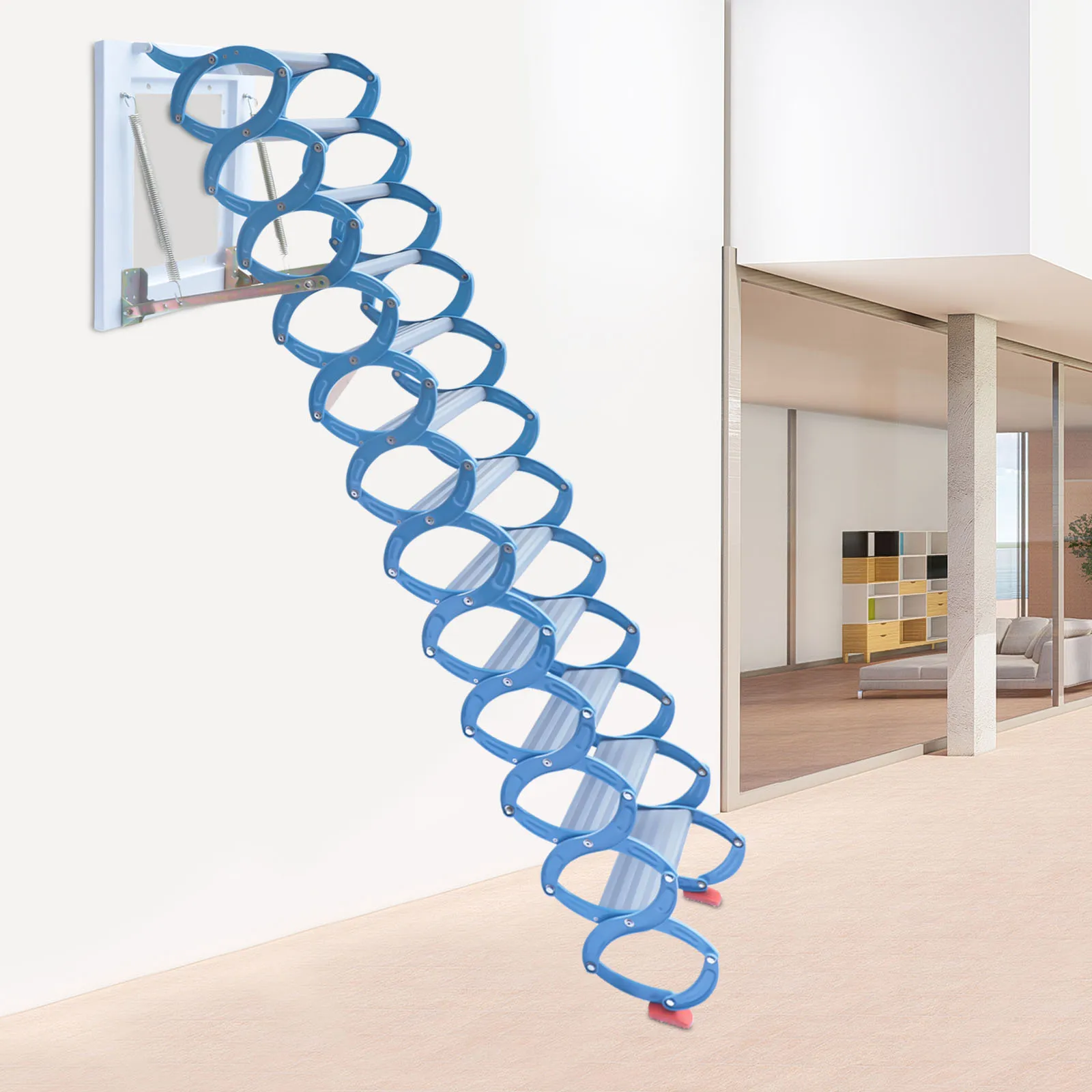 

Folding Attic Ladder Wall-Mounted 12-Steps Loft Ladder Pull Down Attic Staircase Maximum Load Capacity 881 lbs Blue