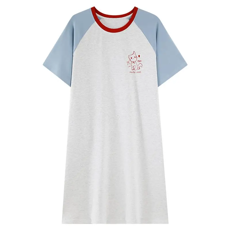 Hot Summer Plus Size Short Sleeve 100% Cotton Nightgowns for Women Korean Cute Cartoon Sleepwear Homewear Nightdress Night Dress 6