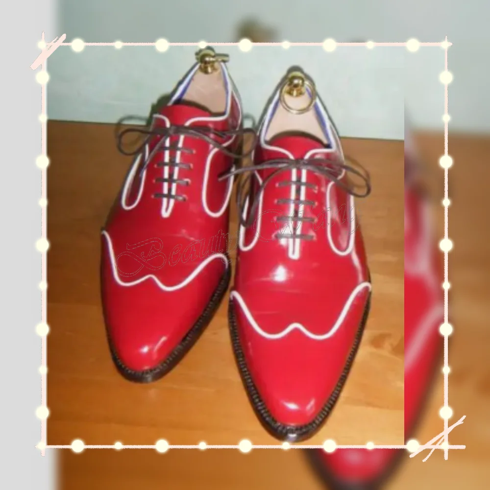 

Red White Patent Leather Men's Dress Shoes Lace up Pumps Style Gentlemen Slip on Men Shoes Party Shoes Big Size 47 Sprig Autumn