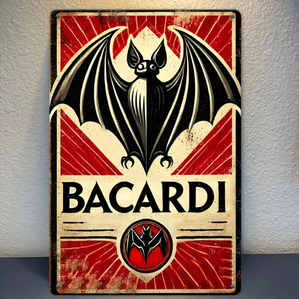 Letrero Metálico Vintage con el Logotipo de Bacardi, Decoración de Pared Retro en Rojo y Negro con Diseño de Ron, Placa Decorativa para Bar, Pub, Cuarto de Hombre y Más