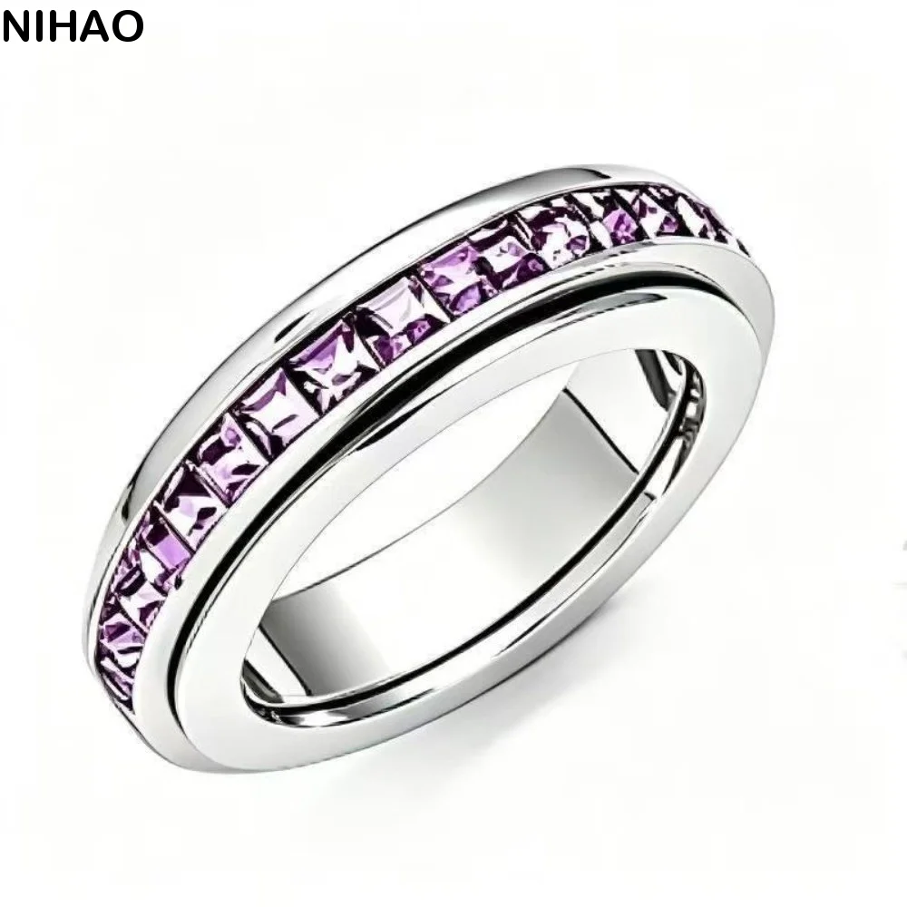 Cubic Zirconia Women's Anxiety Ring Size 6-10 Sparkling Stainless Steel Spinner Fidget Ring Light Luxury Fashion Jewelry