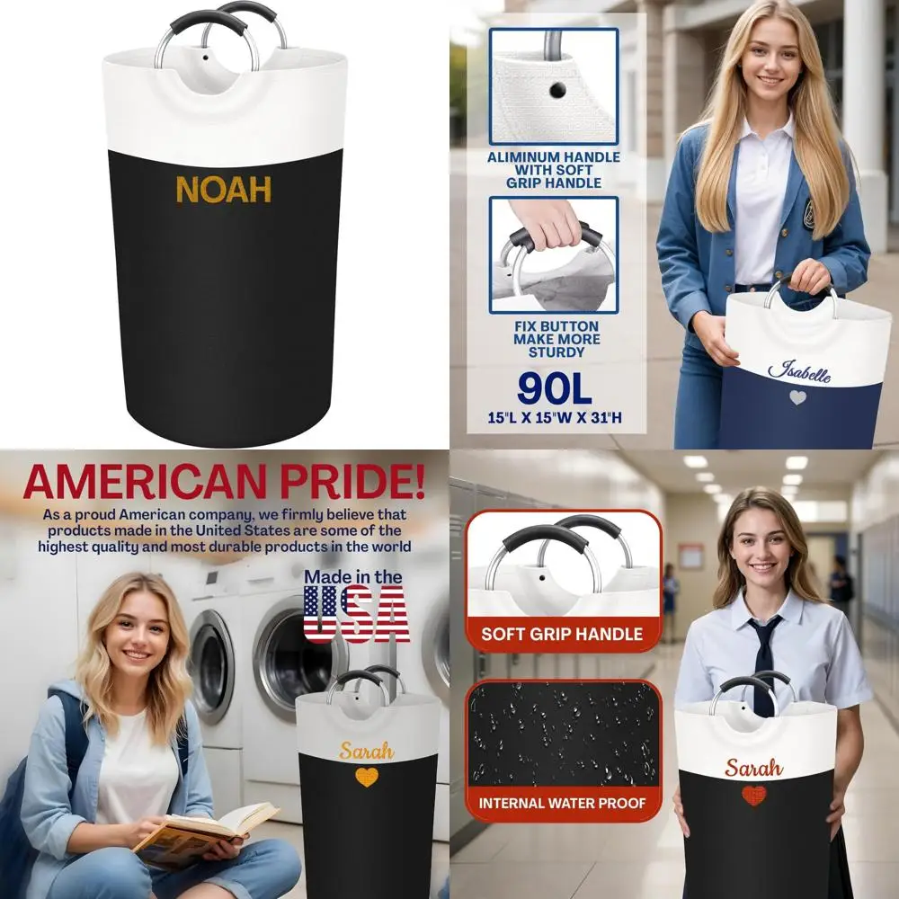 سلة غسيل مطرزة قابلة للتخصيص، سلة كبيرة قابلة للطي للمساكن، مثالية لتخزين الملابس القذرة