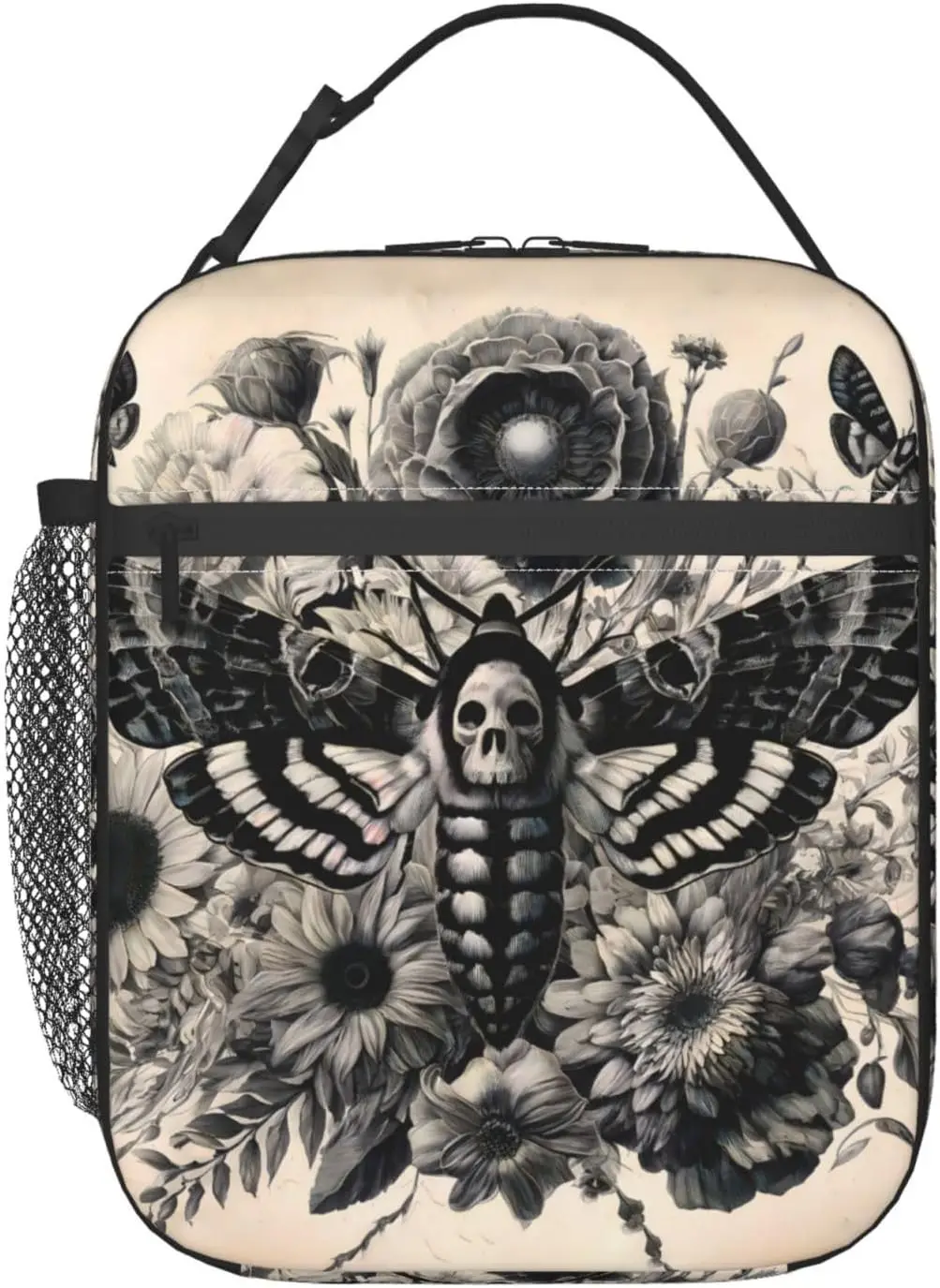 

Gothic Moth Thermal Lunch Bag for Adult Women,Dark Floral Tote Cooler Bags for School,Work,Picnic,Travel,Vintage Halloween Style