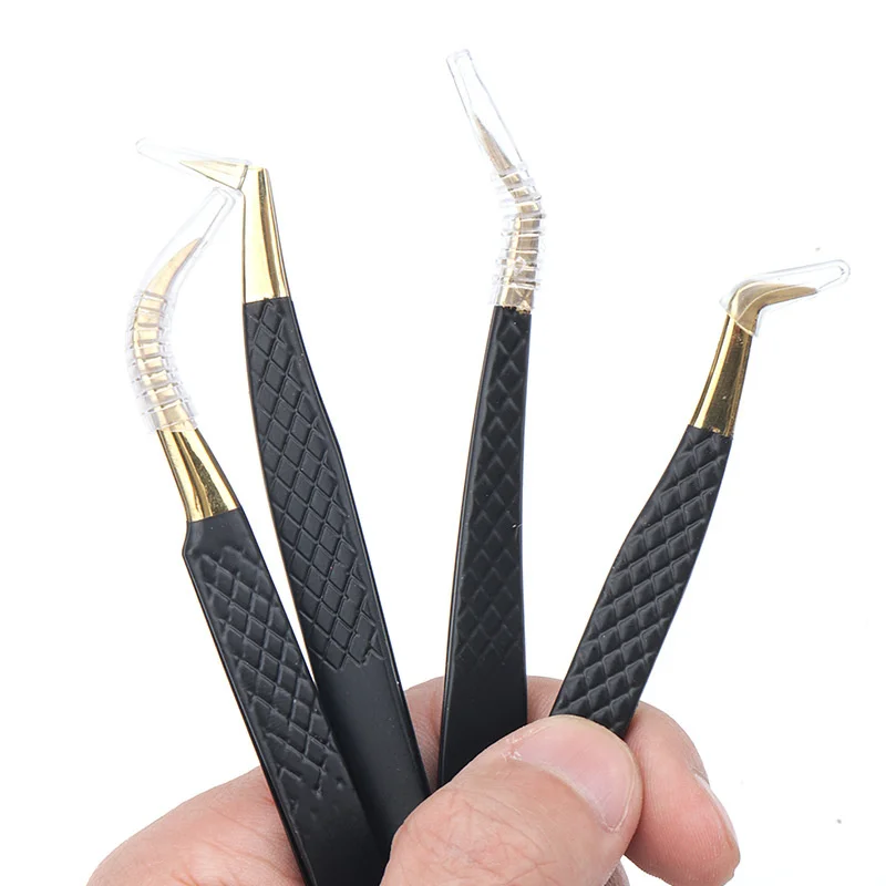 Pinzas de acero inoxidable para extensiones de pestañas, 3 piezas, depilación de cejas