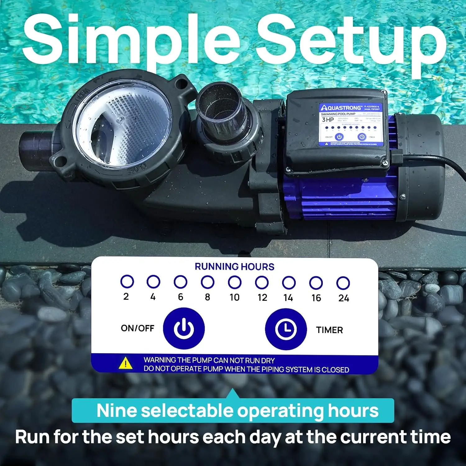 AQUASTRONG In/Above Ground Pool Pump, High Flow (with Timer, 3HP, 9350 GPH, 115V)