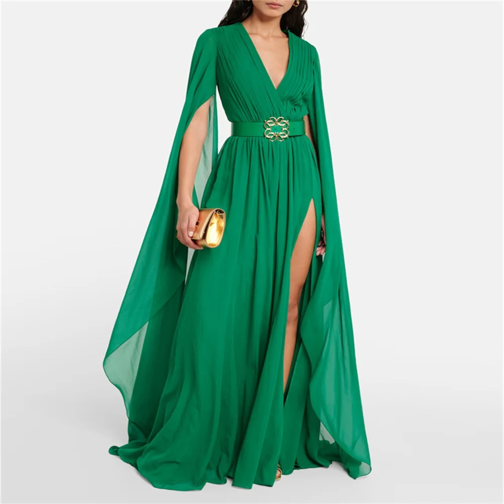 vestidos de f Caftan Evening Dresses Dubai Arabic Long Sleeves Amazing Gold Embroidery Square-Neck Occasion Prom Formal Gowns