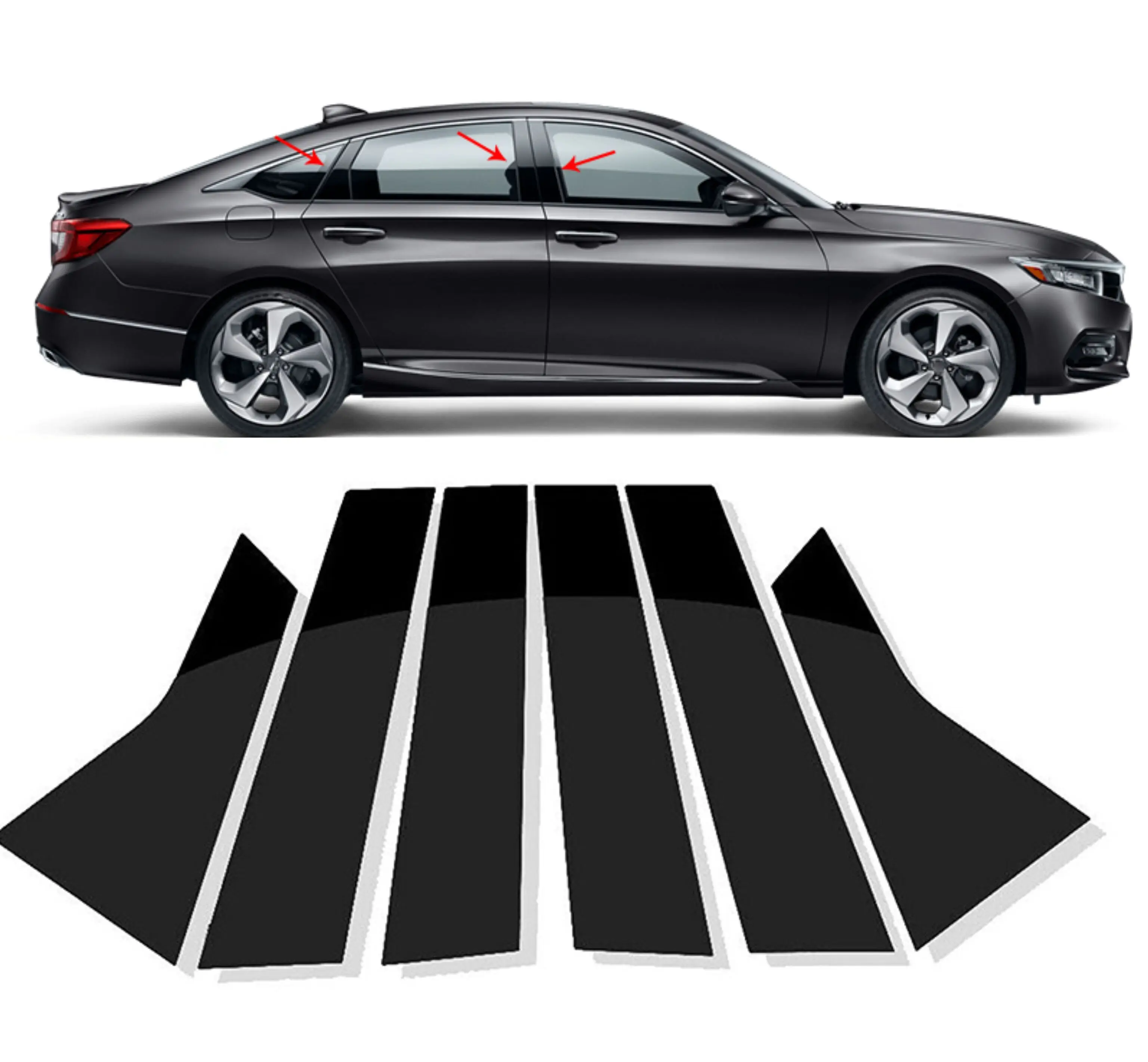 

6Pcs Car Glossy Black Pillar Posts Trim Covers Sticker For Honda Accord Sedan 2018 2019 2020 2021 2022 Door Window