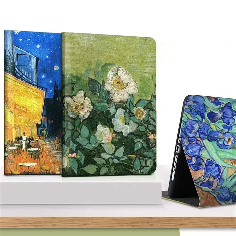 Hülle für iPAD 10 9 8 7 6 5. Generation Pro 11 12.9 10.5 Air 6 5 4 13 2024 Mini 6 Cover Luxus Van Gogh Ölgemälde Blumenkunst