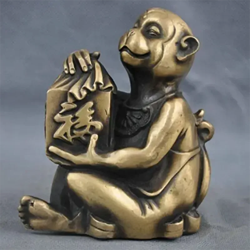 

6'' Elaborate Chinese Folk Culture Handmade Brass statue Monkey Blessing Auspicious Sculpture