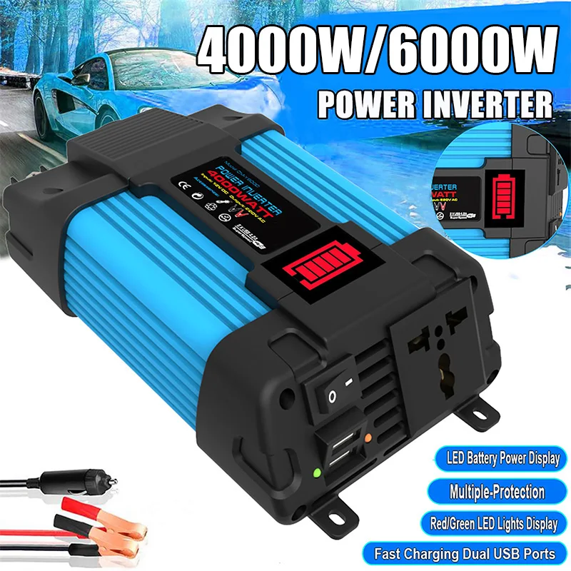 Car Mounted Inverter Converter Adapter 4000W/6000W With LED Display Screen For Cars/24V For Trucks/48V&60V For Electric Vehicles