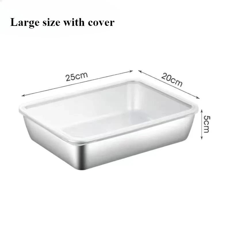 Stainless Steel Food Storage Serving Trays Rectangle Sausage Noodles Fruit Dish with Cover Home Kitchen Organizers FoodContainer