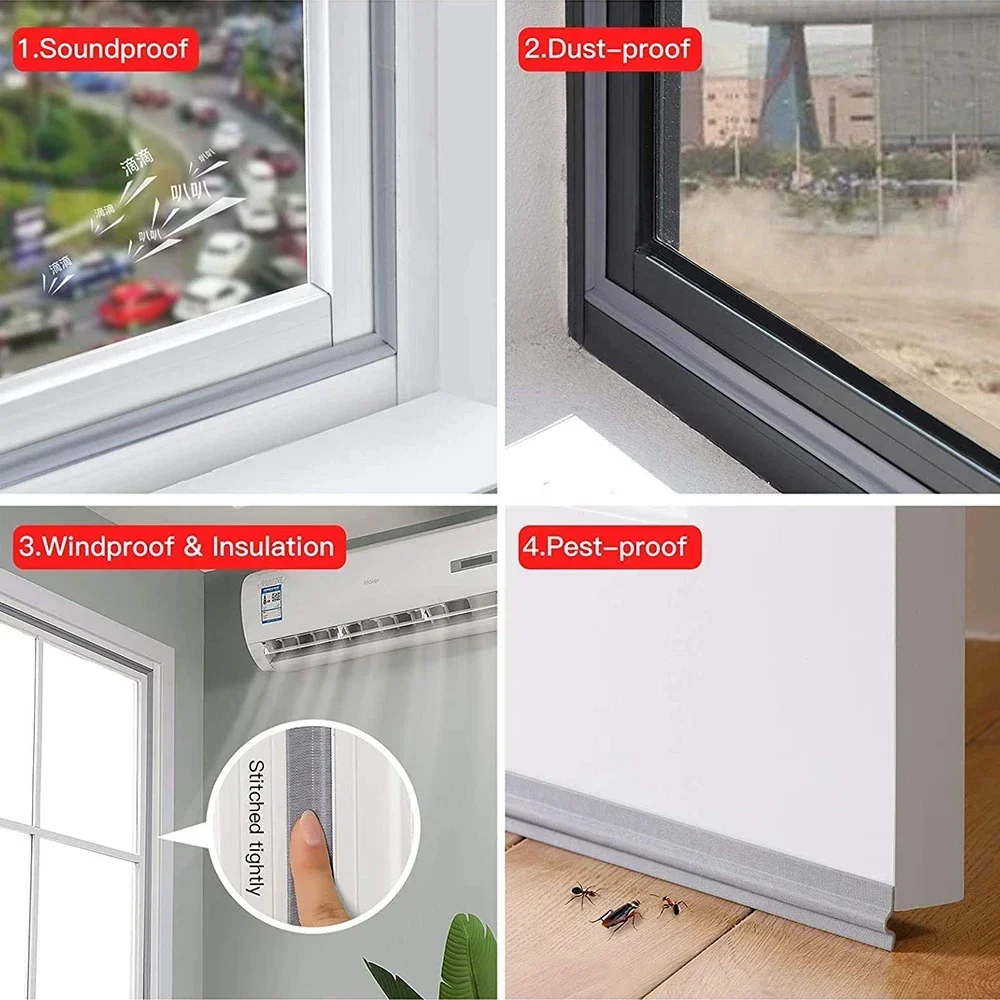 2M/Roll Sliding Window Seal Strip White Gray Self-Adhesive Cuttable Soundproofing Windproof Foam Door Gap Weather Stripping image 4