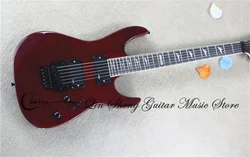 6 strings electric guitar,red guitar,tremolo bridge HHpickups,flamed maple veneer,black buttons,active battery