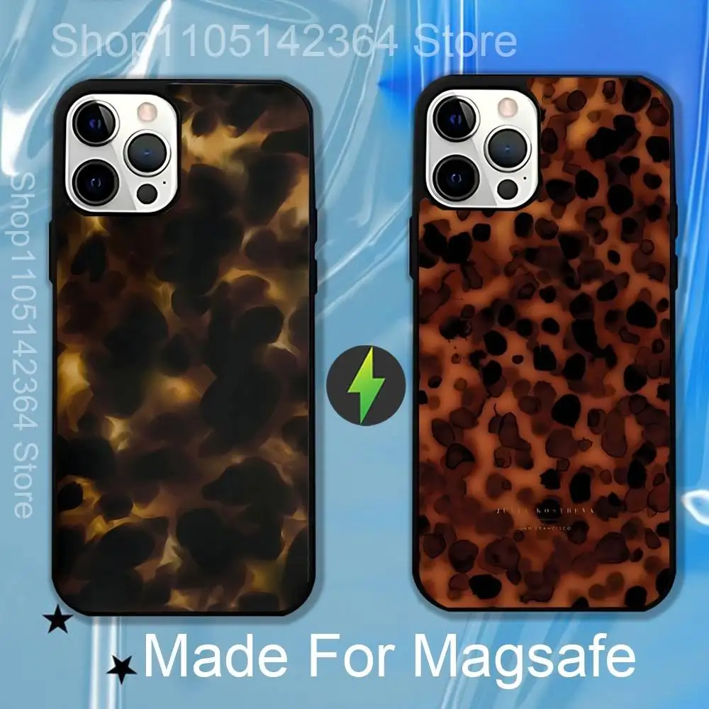 Chic Brown Tortoiseshell Aesthetic Magnetic Wireless Charging Case For iPhone 11,12,13,14,15,16,17,Pro,Max,Plus Shockproof Cover