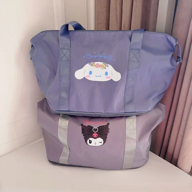 Cartoon Travel Acc Bag Big Capacity Luggage Handheld Short Distance Boarding Fitness Storage Tote Cube Purple Melody Hello Kitty