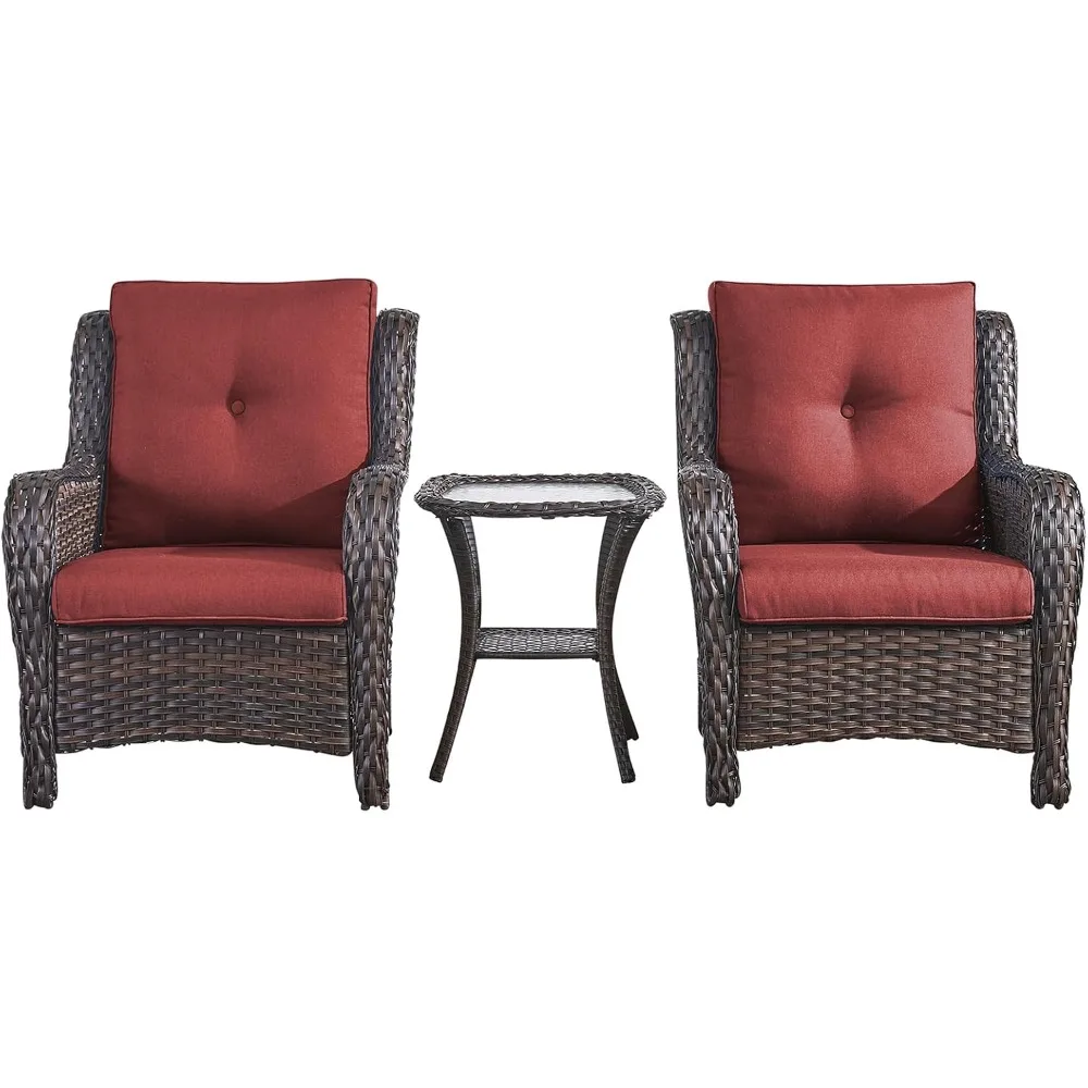

Patio Bistro Set Outdoor Chairs - 3 Piece Wicker Rattan Patio Furniture Set with 2 Armrest Chair and 1 Side Table for Proch Deck