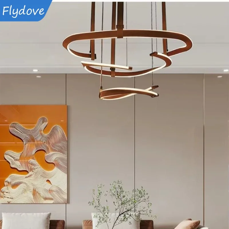 Nordic Minimalist Chandelier Postmodern Designer Villa Restaurant Leather Ring Hall Main Light Bedroom Living Home Decor