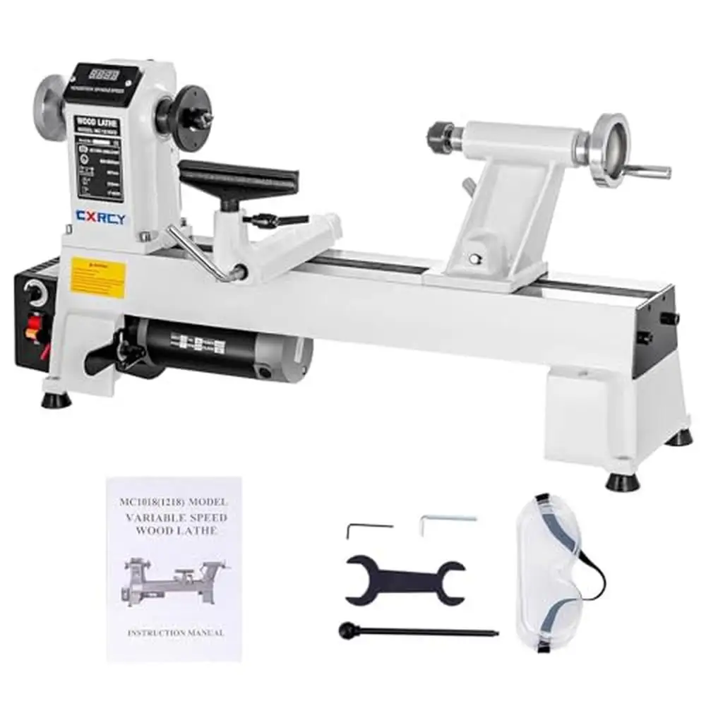 Benchtop Wood Lathe Machine 3/4 HP Variable Speed 650-3800 RPM 12