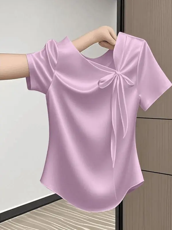 

Женская фиолетовая футболка с узлом ort Sve, универсальный утягивающий дизайн, летний модный топ в Корейском стиле, для поездок на работу и ветер, стандартный крой