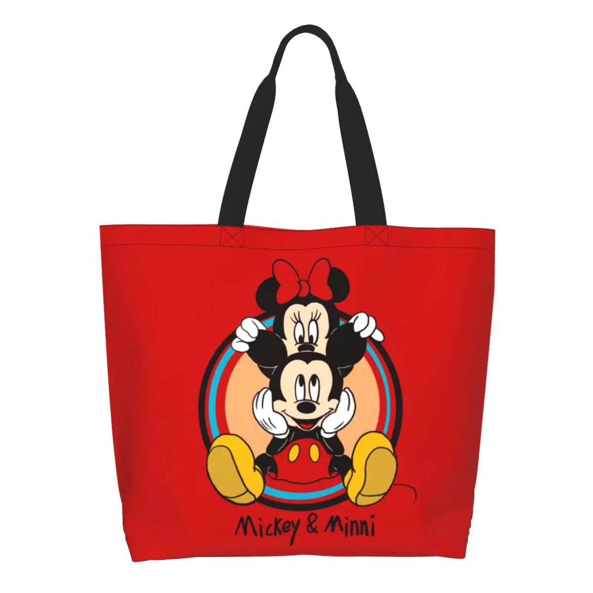 

Custom Reusable Minnie Anime Mickey Mouse Cartoon Shopping Bag Women Canvas Shoulder Tote Bag Durable Groceries Shopper Bags