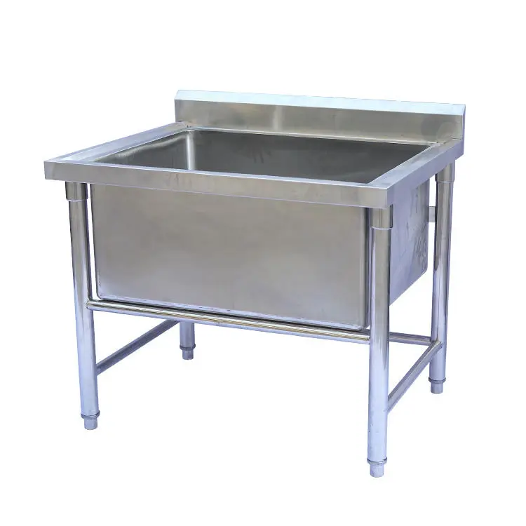 Custom Commercial Free Standing Stainless Steel Single Bowl Square Kitchen Sink Without Faucet Modern Design