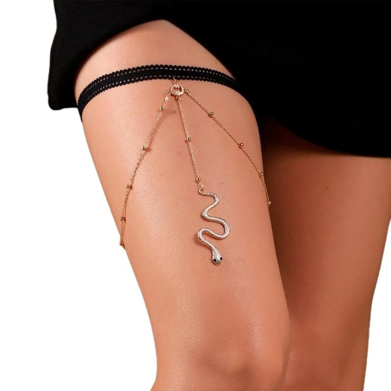 49MF Gothic Leg Chain Belt Boho Multi Layer Thigh Chain Party Decor for Girl