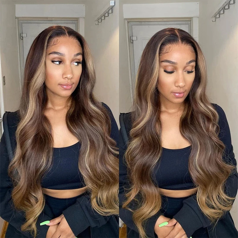 Chestnut balayage wig Long Lace Frontal Wig 13x4 Soft Synthetic Fibre Glueless Brown Blonde Highlights Women Wig 2026 New Stock