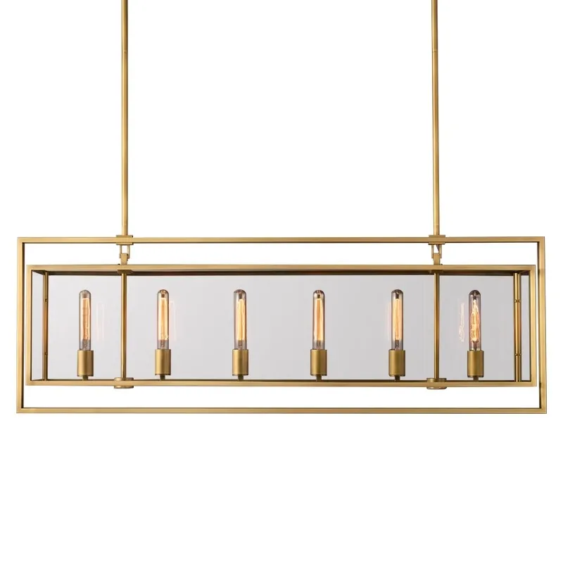 

Nordic Brass Ceiling Pendant Light Rectangle Bronze Black Hanging Lamp for Dining Room Kitchen Decoration Luminaire Lustre
