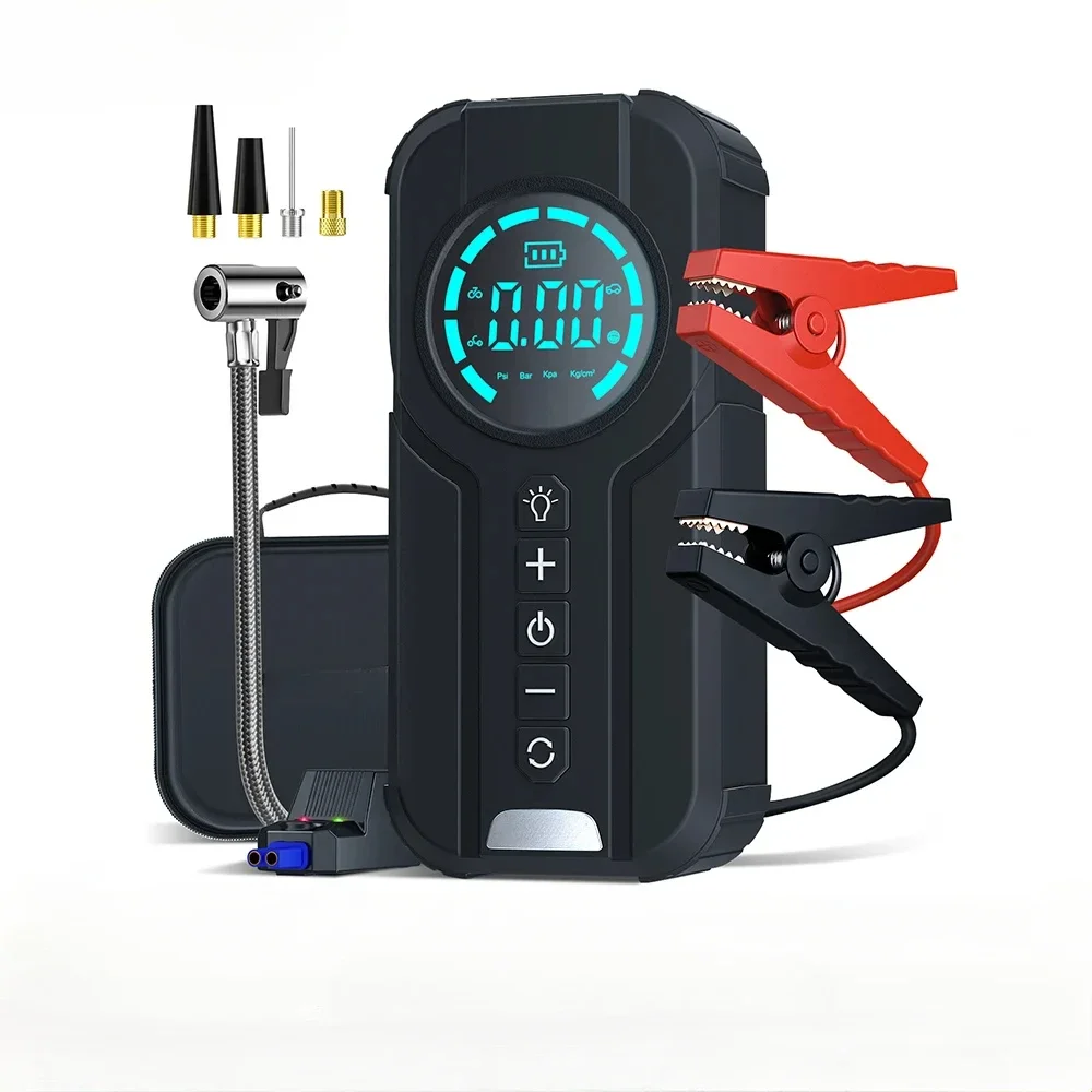 Car Jump Starter Air Compressor With Power Bank Portable Electric Pump Auto Battery Booster 12V Jump Box With Flashlight