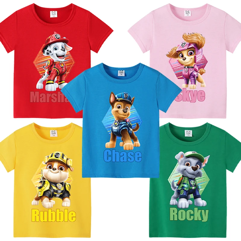 T-shirts pour enfants Paw Patrol, imprimés de personnages de dessins animés Kawaii, hauts décontractés pour garçons et filles, vêtements d'été pour enfants, nouvelle collection