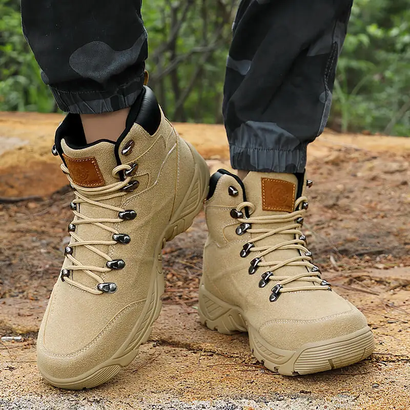 HIKEUP-Botas militares masculinas ao ar livre, sapatos de designer, botas de couro quente, sapatos de caminhada, trekking, esporte militar