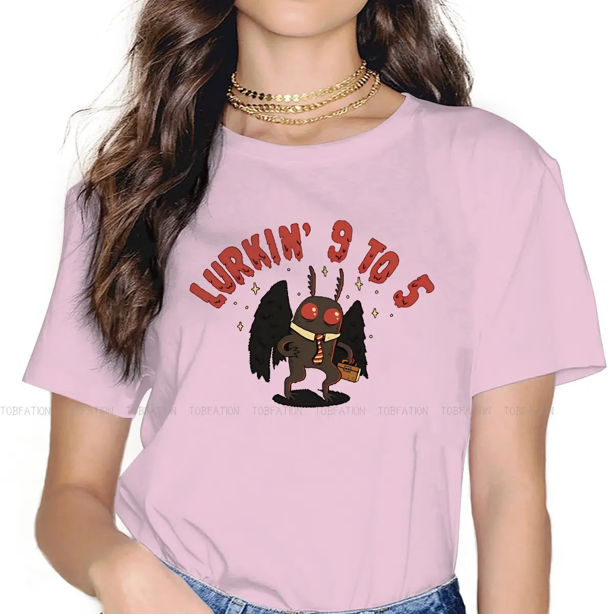 Mothman Humanoid Creatures Women T Shirt Mothman's Day Job Essential Female Tops Harajuku Kawaii Tees Ladies 5XL Cotton Tshirt