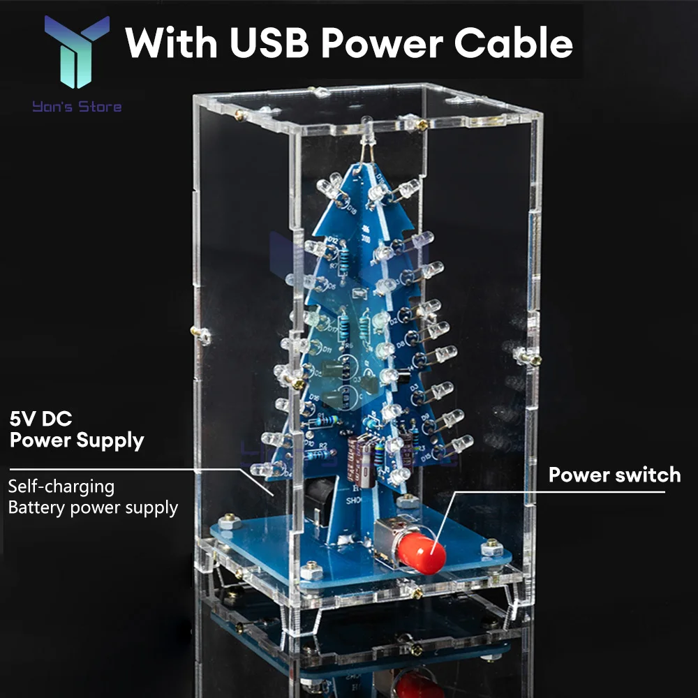 Albero di natale 3D tridimensionale kit fai da te elettronica saldatura LED albero di natale Flash colorato per l'apprendimento della pratica di saldatura