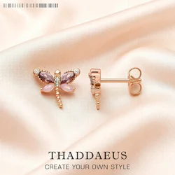 Stud Earrings Dragonfly With Stones Europe Style Fine Jewerly For Women,2023 Summer New Cute Gift In 925 Sterling Silver