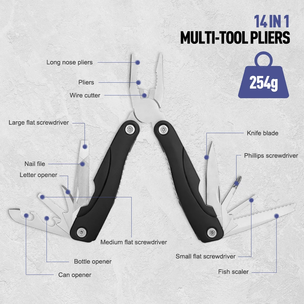 Multitool Pliers Pocket Knife, Bottle Opener, Screwdriver with Nylon Sheath ，Apply to Survival,Camping, Hunting and Hiking