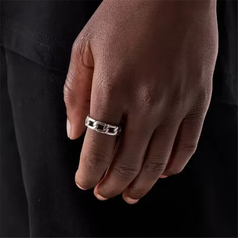 Hollow Out Chain Ring 316L Stainelss Steel Jewelry Punk Style Men Women Fashion Ring