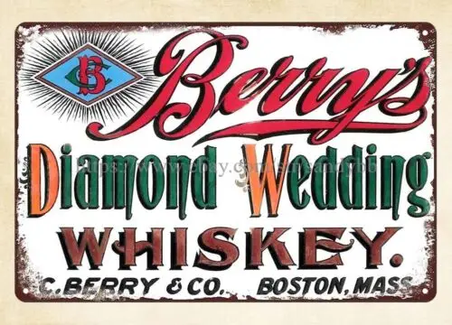 Berry's Diamond Wedding Whiskey metal tin sign wall art with living room colors