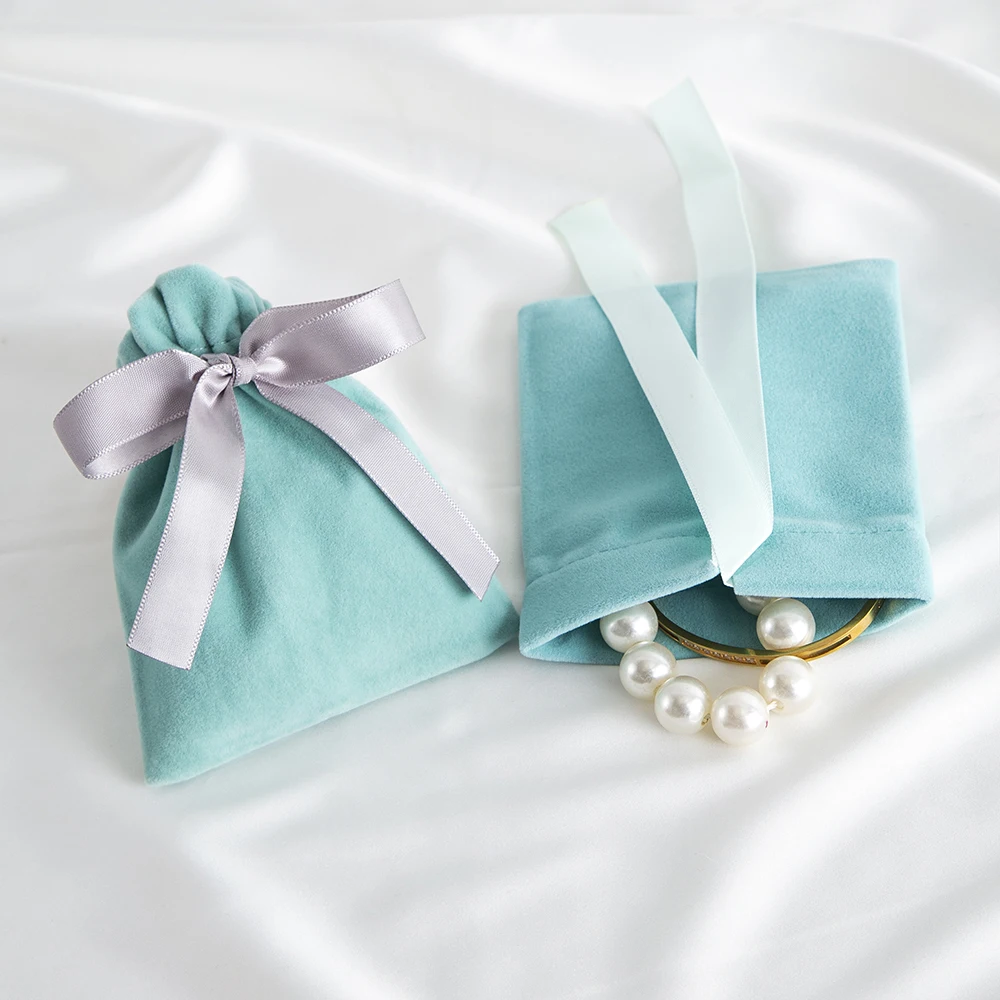 10 stücke grüner Schmuck Samt Tasche Band Bowknot Beutel Geschenk Display Verpackung Lagerung Hochzeit begünstigt Reise Süßigkeiten Kordel zug Tasche – Detail 12