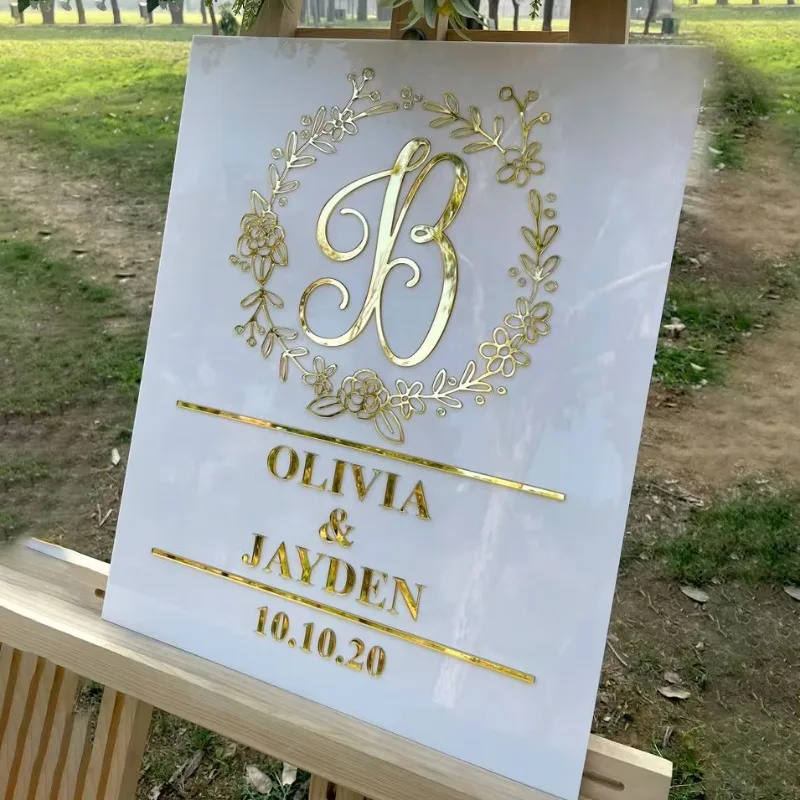 Acrylic Party Wedding Golden Mirror Name Wedding Signage Reception Decoration