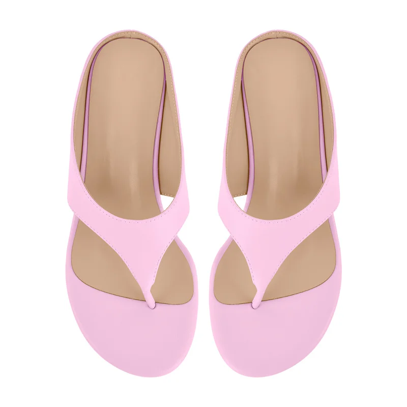 Onlymaker Women Pink Thong Wedge Mule Sandals Round Open Toe Slip On Slide Summer High Wedge Heel Flip Flop Sandals view 2