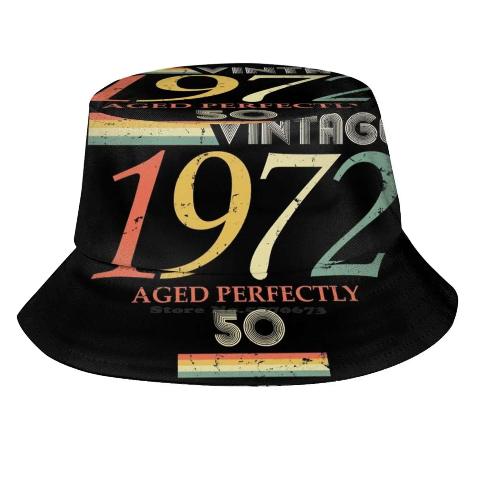 Vintage 1972 , 50th Birthday Aged Perfectly Gift Pattern Design Printed Travel Bucket Hats Vintage Old Retro Birthday 70s Aged