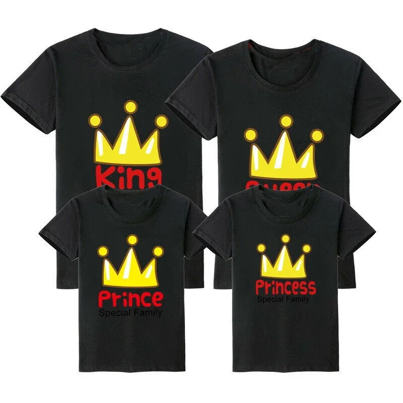 King Queen Prince Princess Crown T Shirt Family Matching Outfits Mom and Dad and Children T-shirt