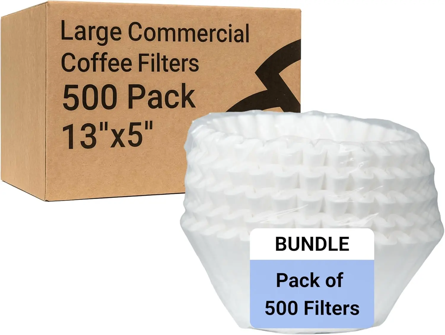 

Коммерческие кофейные фильтры 13 x 5 дюймов, 500 штук, совместимы с кофеварками на одну и две чашки, из чистой бумаги, сертифицированной FSC.