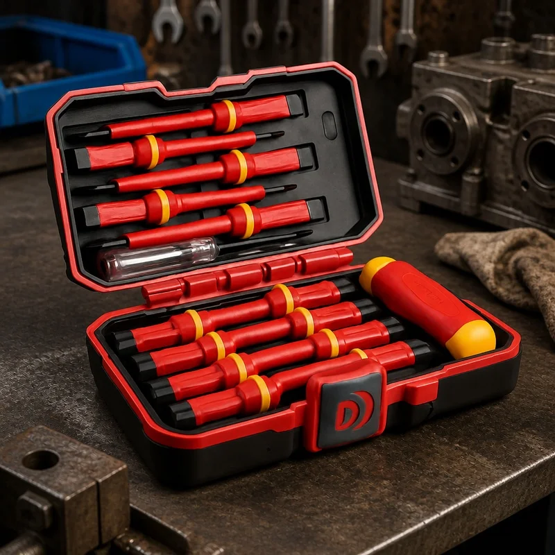 1000V Rated Electrician Screwdriver Kit with 15 Insulated Magnetic Bits for Safe Electrical Work