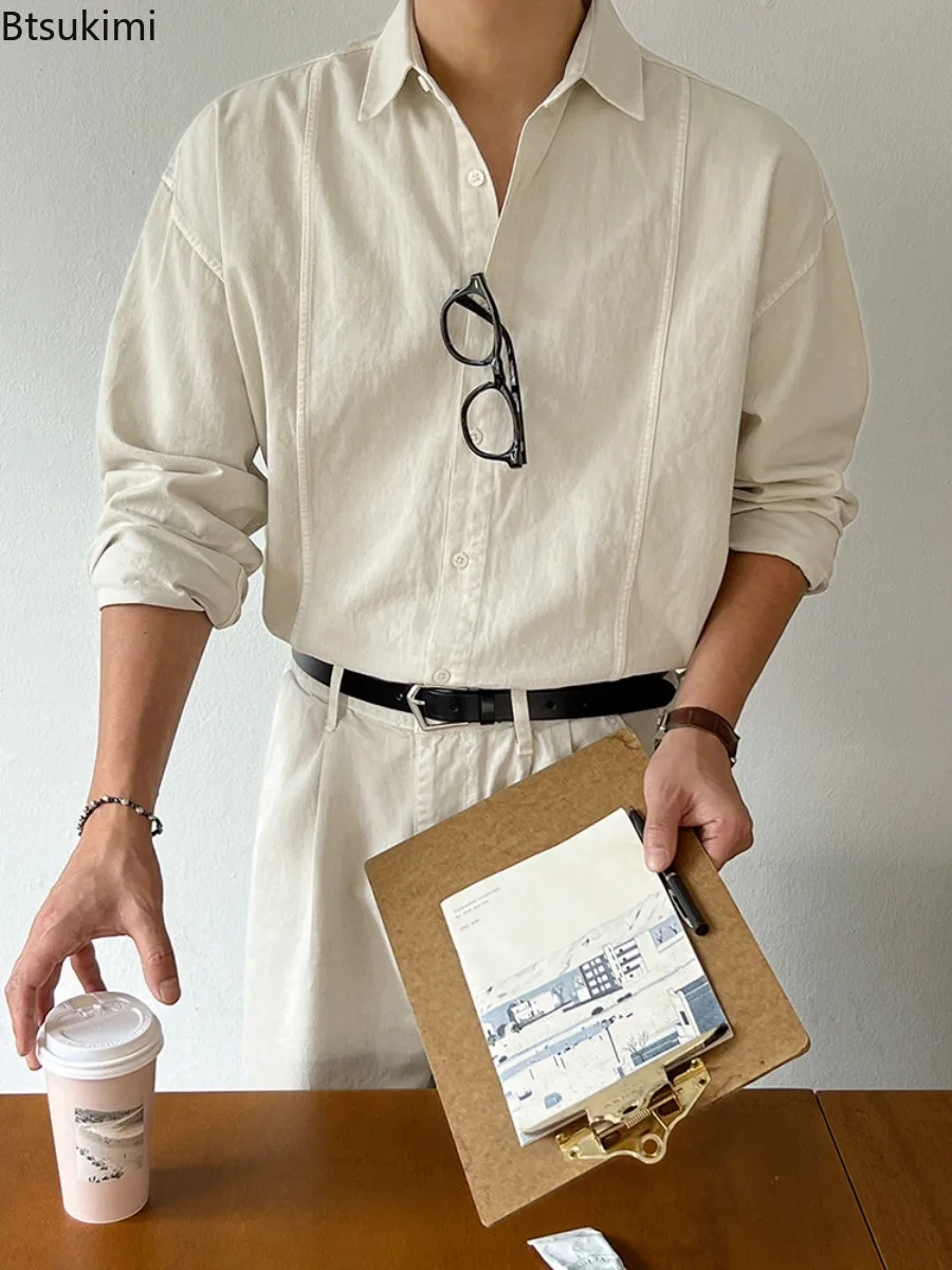 Retro Denim Washed Casual Shirt Men's Spring and Autumn Loose Long Sleeved Lapel Shirt Korean Version Trendy Denim Jacketcoat