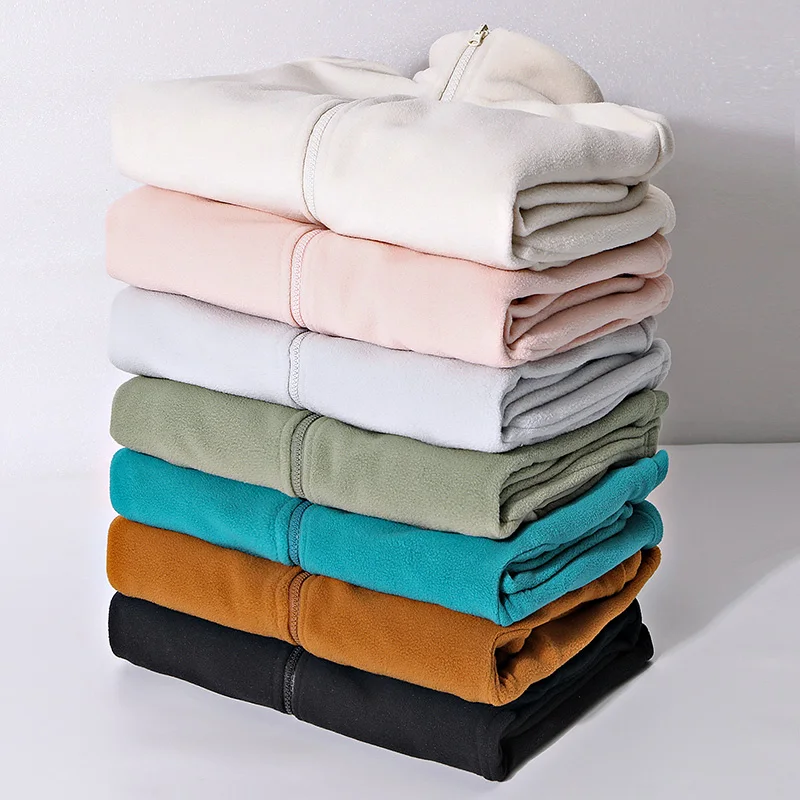 Men Women Polar Fleece Hooded Jacket Full Zip Warm Soft Fleece Coat Outdoor Hiking Inner Liner Coat Autumn Winter Plus Size XS‑4