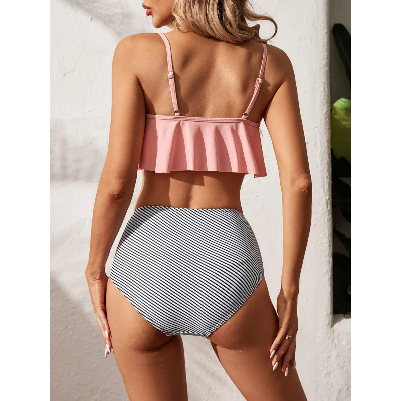 Costume da bagno da donna con cinturino Tankini Costume da bagno in due pezzi Costume da bagno sexy in tinta unita con spalle scoperte