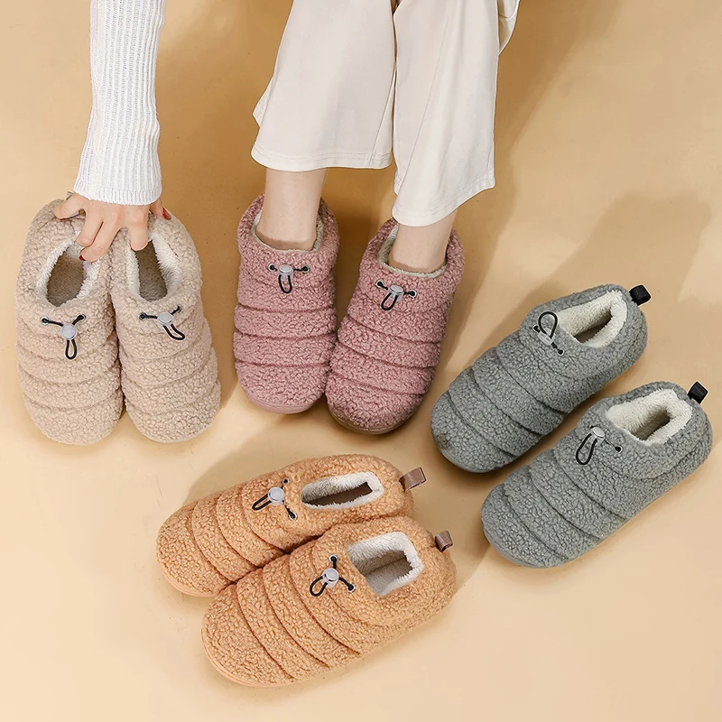 داخلي دافئ منزل نعال قماش النساء 2025 الشتاء فو الفراء كعب مسطح أحذية قطنية امرأة الانزلاق على عدم الانزلاق شرائح قطنية الإناث #6