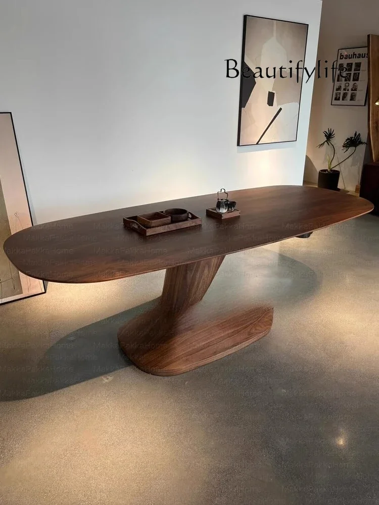 

high-end special-shaped dining table high-end desk Medieval retro oval solid wood dining table creative