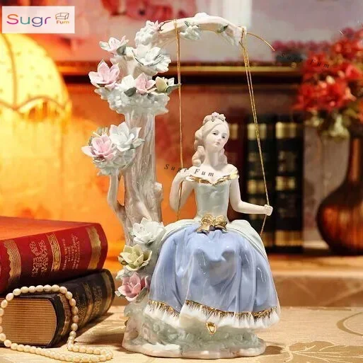 

Керамическое украшение в западном стиле, красивая женщина, качели, принцесса, элегантный персонаж, украшение для рабочего стола, свадебный подарок на новоселье, день рождения